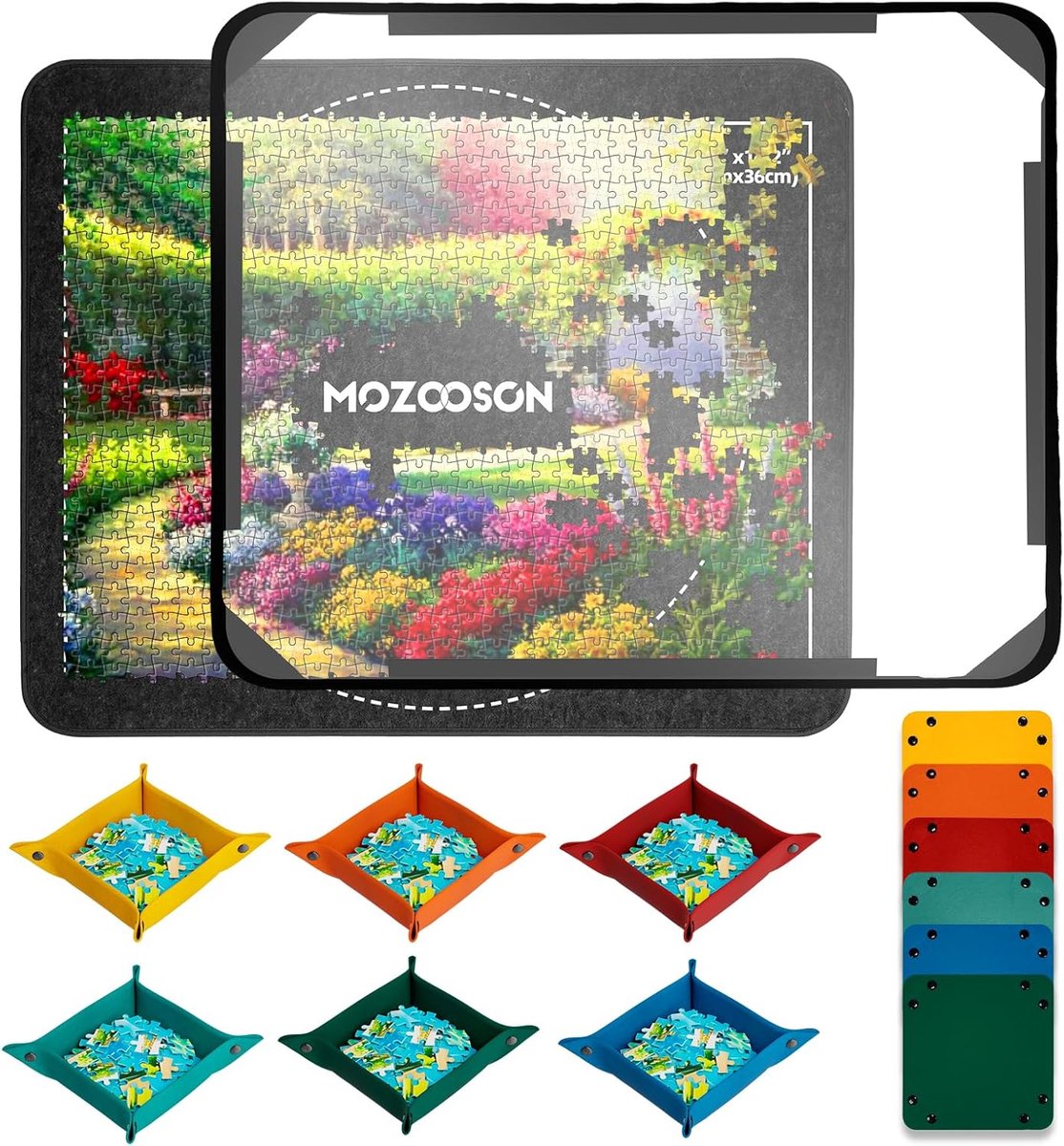 SnelShoppen - Jigsaw Puzzle Board 500 Stukken, Ultralicht en Verplaatsbaar, 55x45 cm, Felt Puzzle Board met 6 Opbergcompartimenten en Duidelijk Deksel
