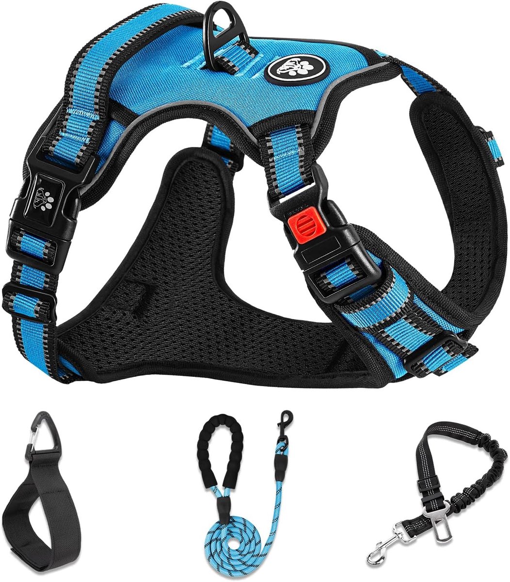 SnelShoppen - Hondenharnas Groot - Verstelbaar No Pull Hondentuig met Leash Set - XL voor Grote Honden met Nekmaat 43-64CM en Borstmaat 53-89CM - Anti