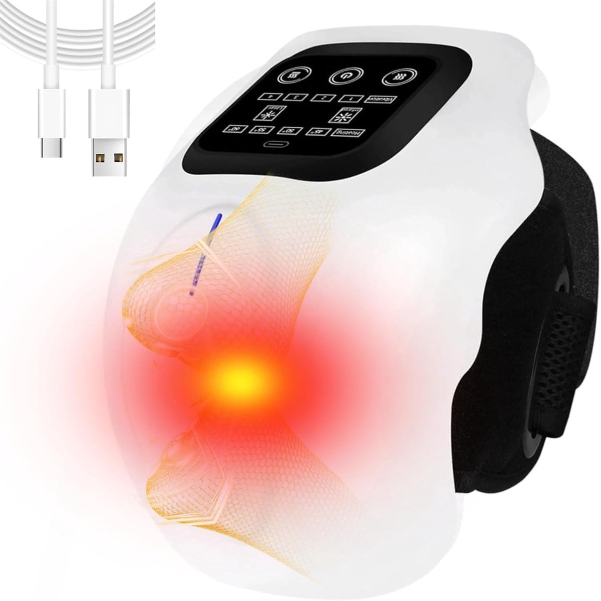 SnelShoppen - Draadloze Infrarood Warmte Knie Massager met Vibratie Massage, 4 Warmte-instellingen, 4 Vibratieniveaus, LCD Touch voor Artritis, Zwelli
