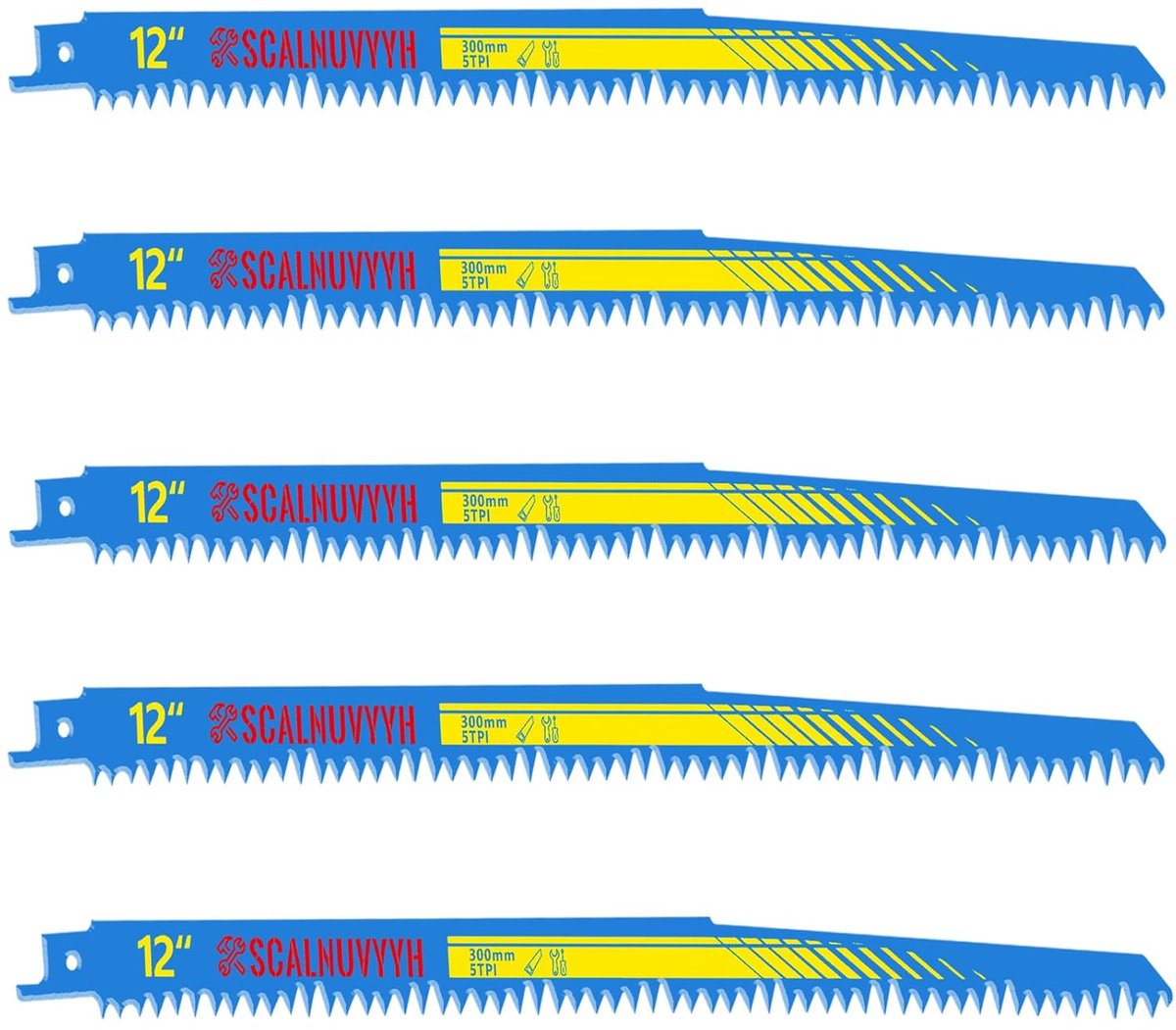 SnelShoppen - 5 TPI Reciprocating Saw Blades voor Hout, 300 mm - Snelle Zaagbladen voor Grof, Nat en Levend Hout - Ideaal voor Brandhout, Tuin en Klus