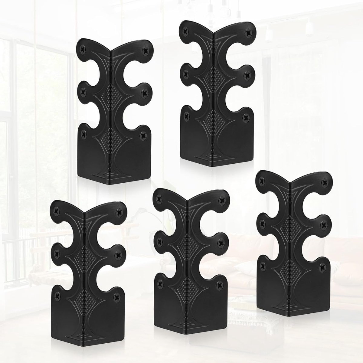 SnelShoppen - 5x Skirting Corner Protectors - Zwarte Decoratieve Plinth Hoekbeschermers voor Meubels - Vintage Metalen Hoekbeschermers voor Plinten -