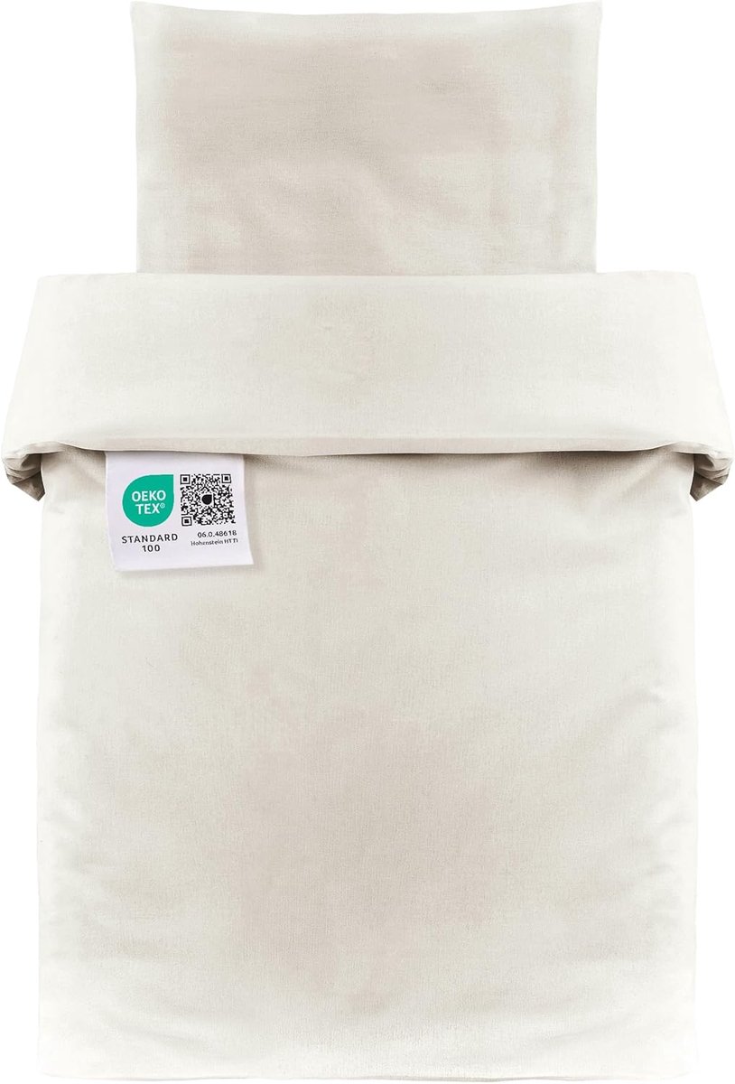 SnelShoppen - Baby Bedding Set 80x80 cm / 35x40 cm - 2-Delige Kinderen Beddengoed Set - Dekbedovertrek en Kussensloop - 100% Katoen - Beige - Geschikt