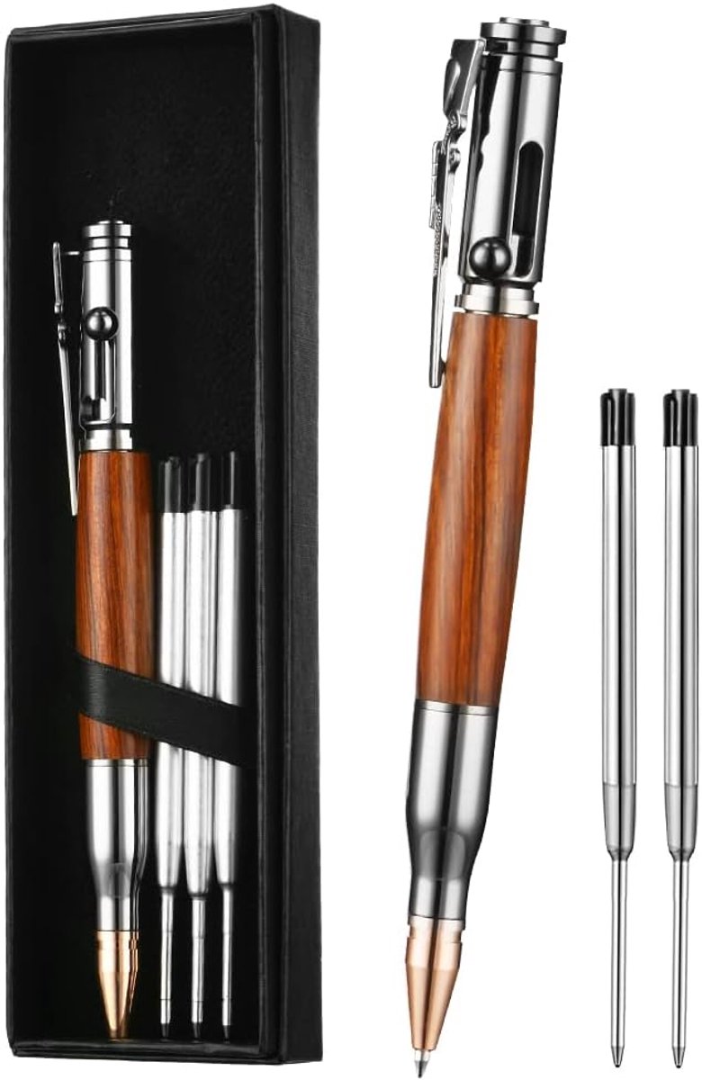 SnelShoppen - Bolt Action Pen met Cadeaubox, Lichtgewicht Metalen Balpen, Inklapbare Pen met 5 Extra Navullingen, Inkt Navulbaar voor Kantoor, School,