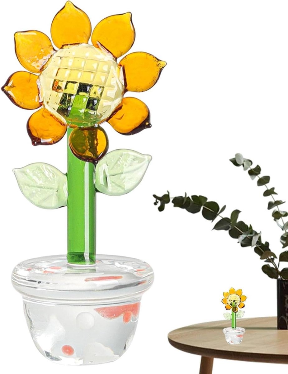 Kristallen Bloemen Decor - Bloem Ornament - Woonruimte Verfraaien - Onderhoudsvrij - 3 x 6.6 cm - Lichtbruin