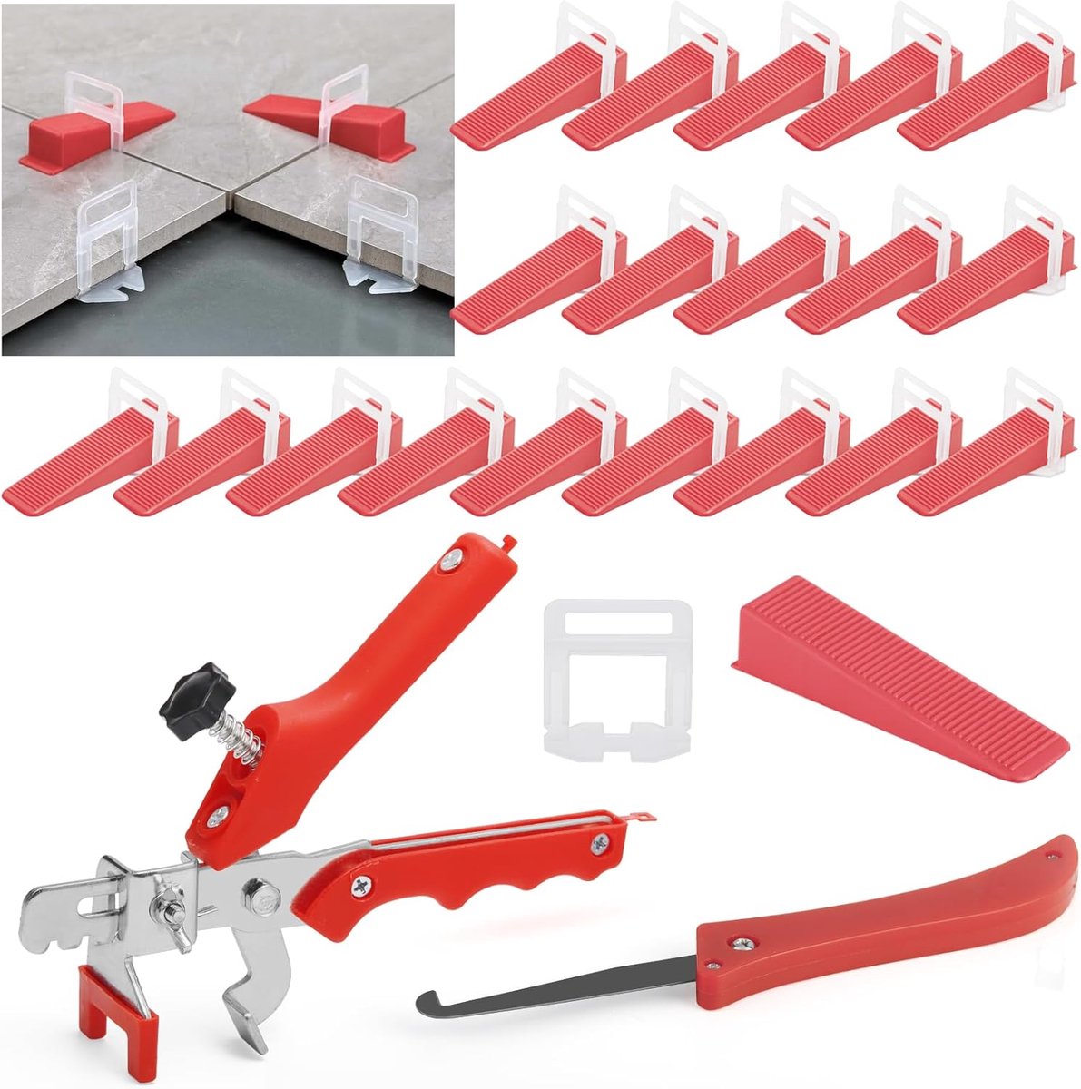 SnelShoppen - Tile Leveling System 402-delig - 300 Trekhaakjes, 100 Tegelwiggen, 1 Tang - Tegelhulpmiddelen voor DIY Tegelwerk - Perfect voor Wand en