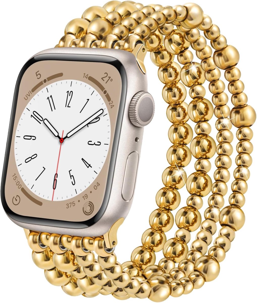 Horlogeband geschikt voor Apple Watch Series 4, 5, 6, 7, 8 en SE, nieuw kralenarmbandje met glazen hangers, maten 38 / 40 / 41 mm