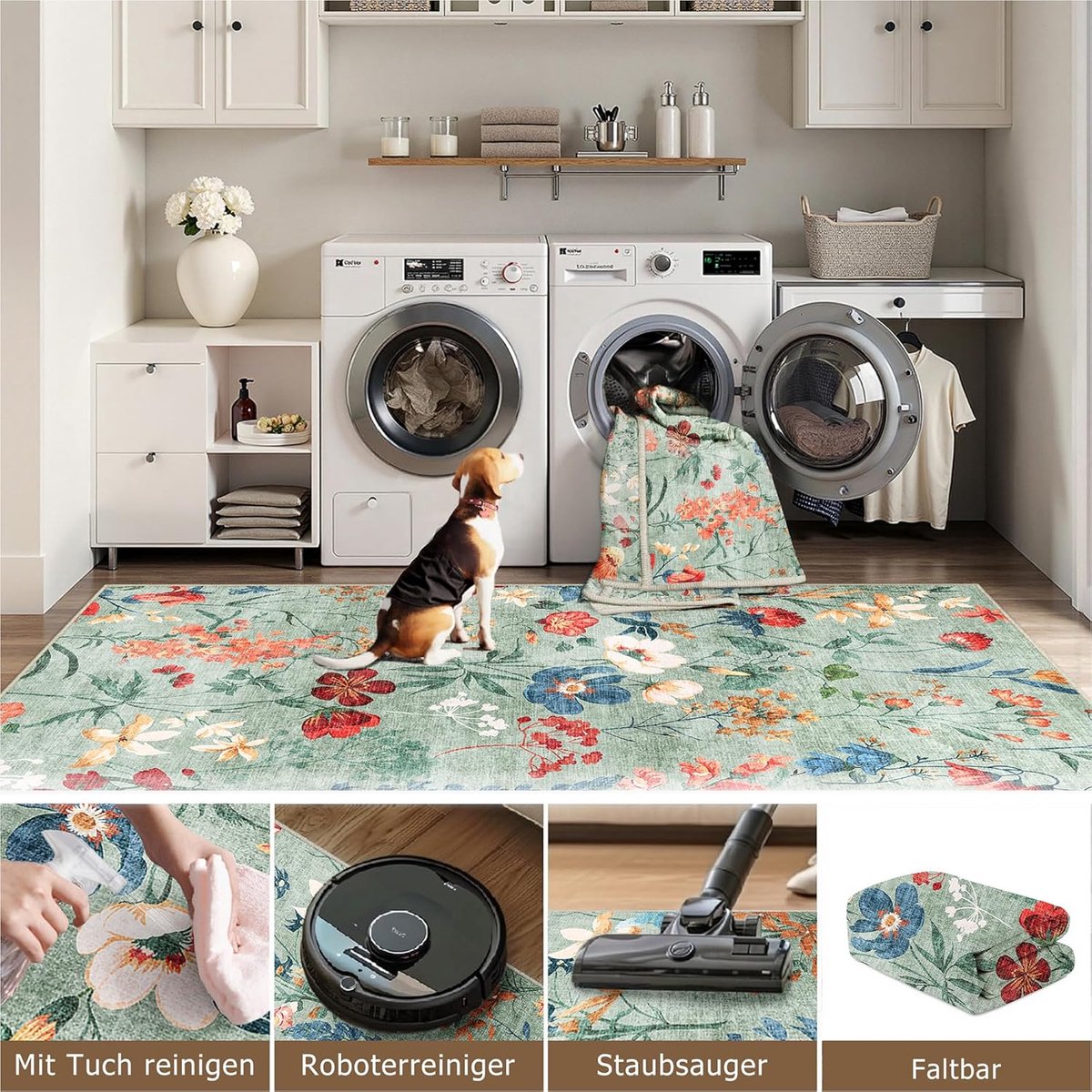 SnelShoppen - Bohemian Floral Tapijt 80x300cm Groen Loper Antislip Machinewasbaar Korte Pool Vloerkleed Voor Keuken, Slaapkamer, Kantoor, Kinderen