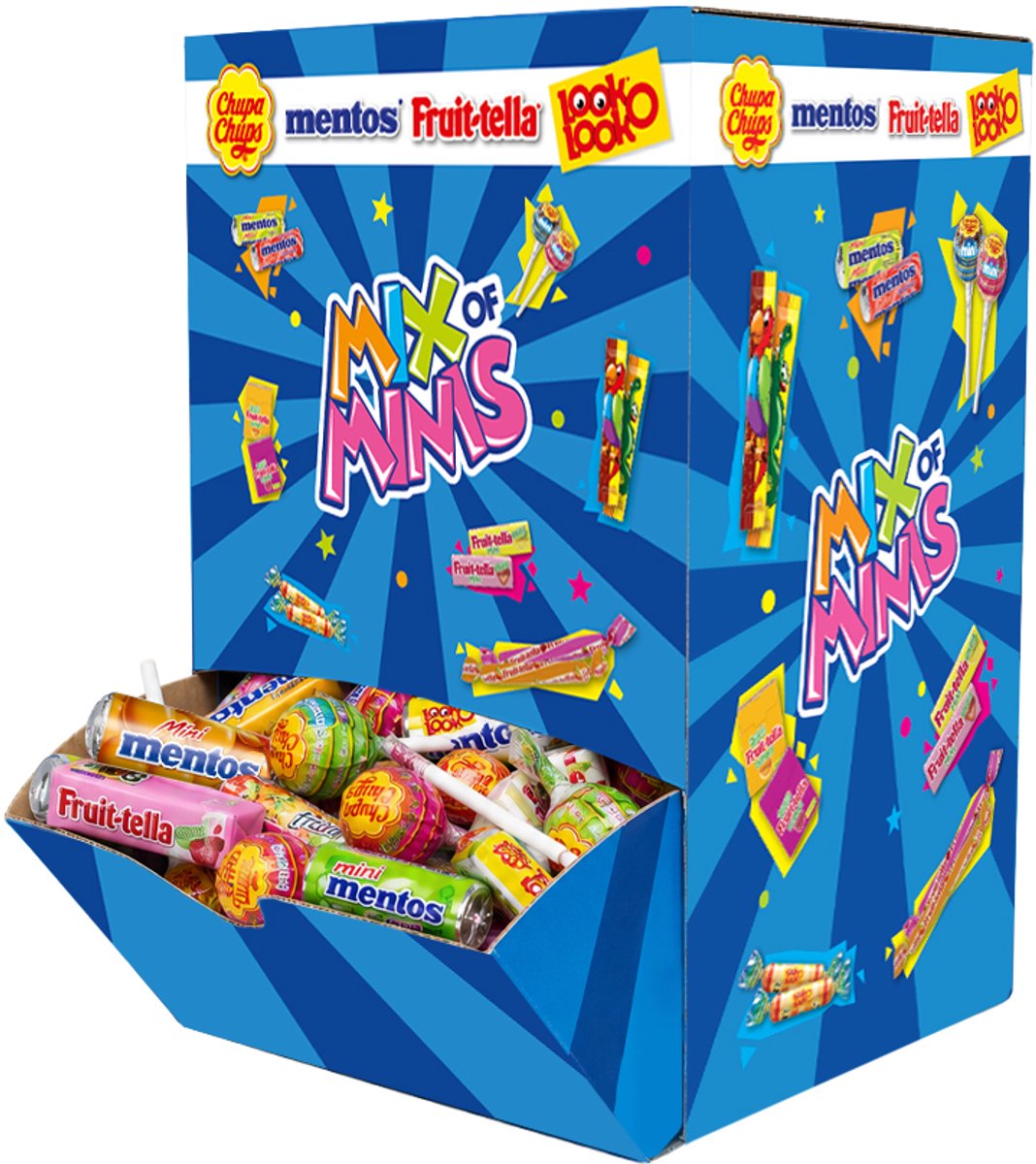 Mix of Minis Displaydoos 1230g - Fruit-Tella, Mentos, Look-o-Look, Chupa Chups - Uitdeelsnoep in individuele verpakte snoepzakjes - Snoep traktatie