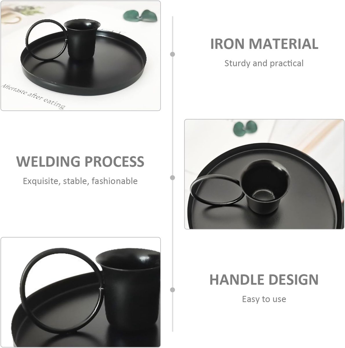 Set van 2 - Kandelaars - Theekaarsen - Kaarsenstandaards - Kaarsenonderzetters - Cilindrisch en conisch - Zwarte metalen kandelaars - Stijlvol en uniek voor kerst- en bruiloftsdecoraties – foto 5
