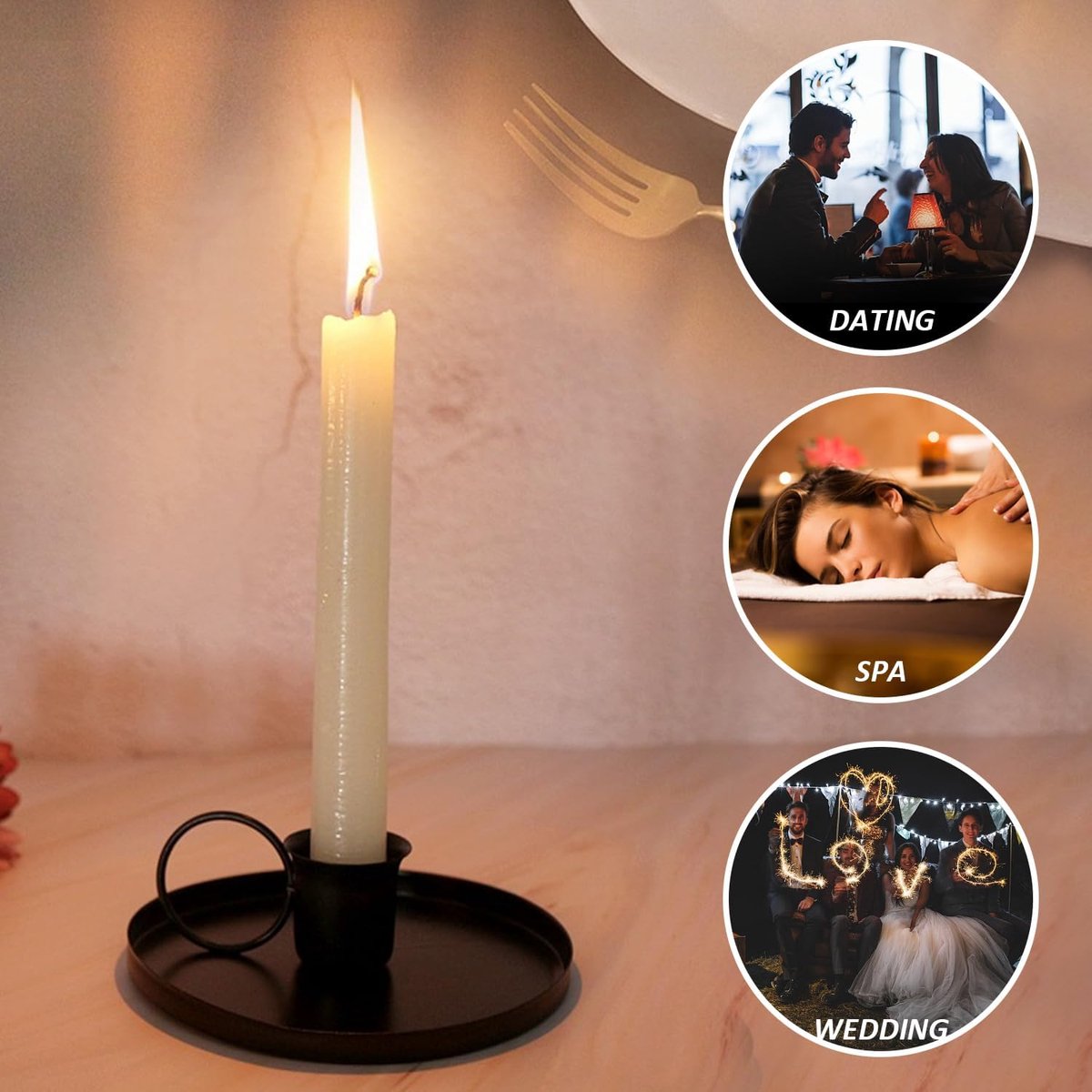 Set van 2 - Kandelaars - Theekaarsen - Kaarsenstandaards - Kaarsenonderzetters - Cilindrisch en conisch - Zwarte metalen kandelaars - Stijlvol en uniek voor kerst- en bruiloftsdecoraties – foto 2