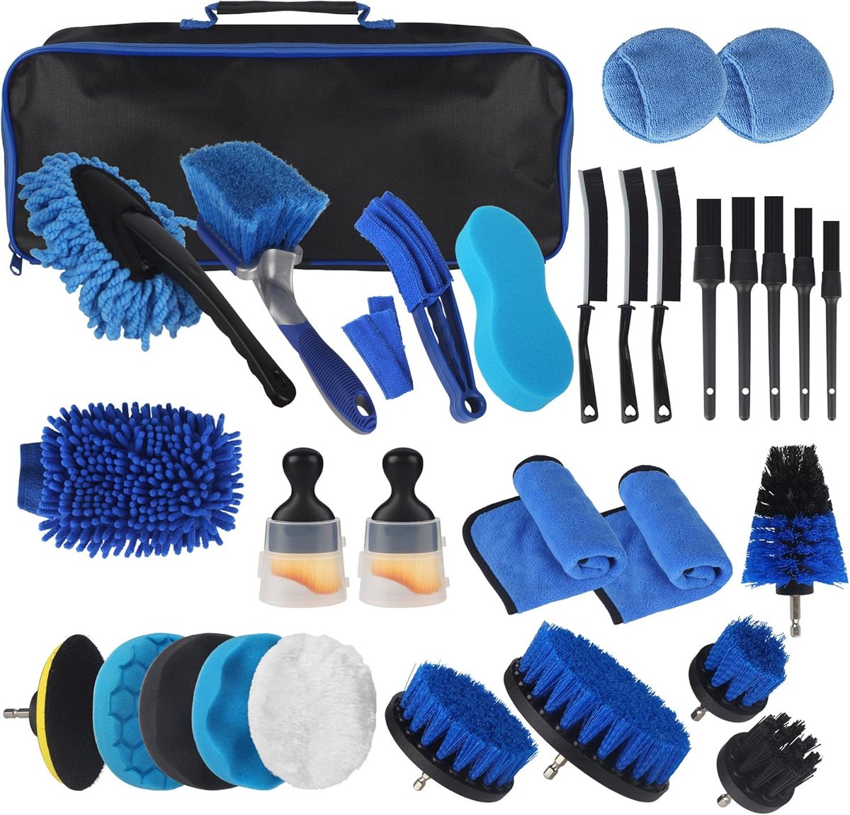 SnelShoppen - Car Cleaning Kit 31-delige Complete Auto Reinigingsset met Borstels, Detailborstels, en Canvas Tas voor Binnen en Buiten, Velgen en Dash