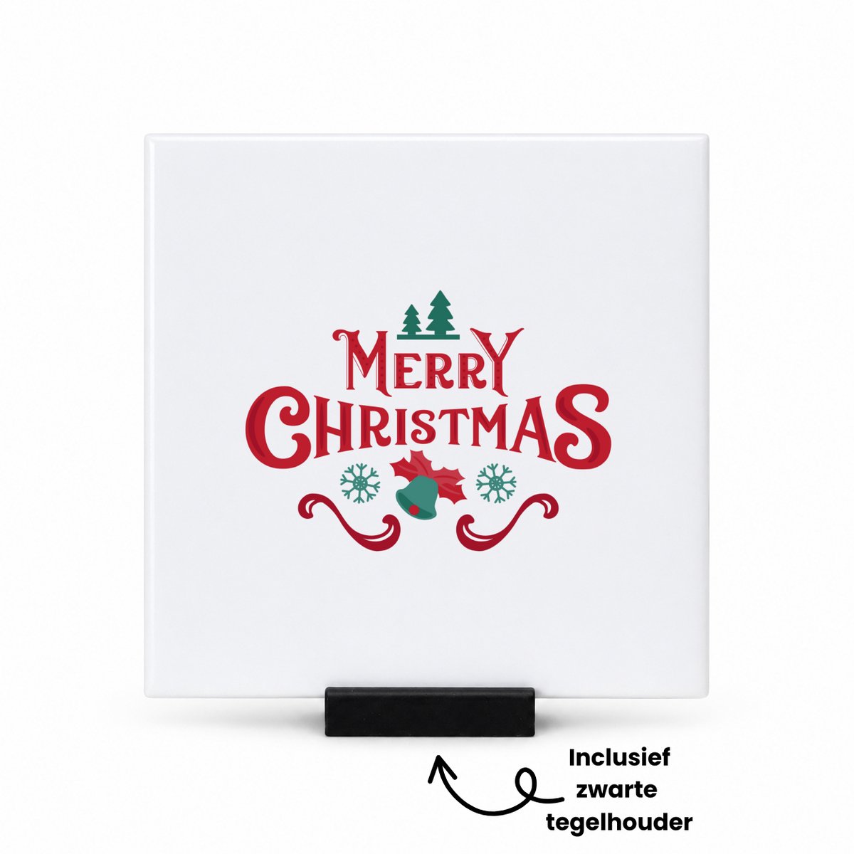 Hacebo Kerst merry christmas tegeltje met tegelhouder - Kerstmis - Kerst beker - tegeltjes met tekst - winter - kerst - christmas - kerst cadeau - spreuktegels - 10.8x10.8 CM Wit