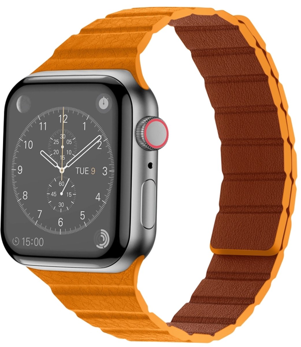Sterke magnetische lederen horlogeband voor Apple Watch Series 7 45 mm / 6 & SE & 5 & 4 44 mm / 3 & 2 & 1 42 mm (goudbruin)