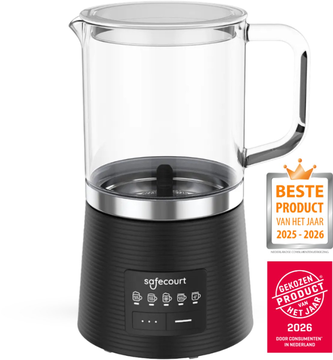 Bol.com Safecourt Kitchen Glazen Melkopschuimer - Elektrische melkopschuimer - Glazen kan & PFAS-vrij - Vaatwasserbestendig aanbieding