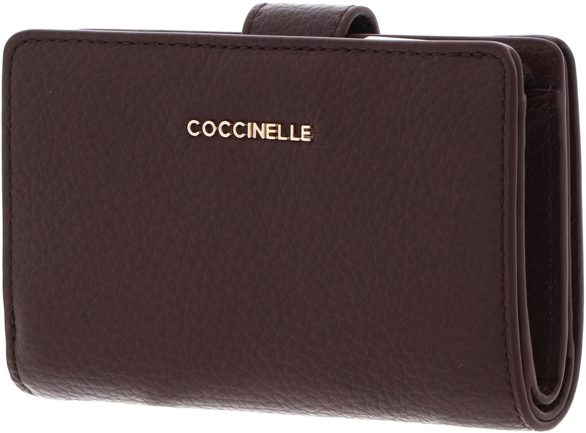 COCCINELLE Leren portemonnee Metallic Soft Mini Wallet Grained Leather Berry donkerpaars