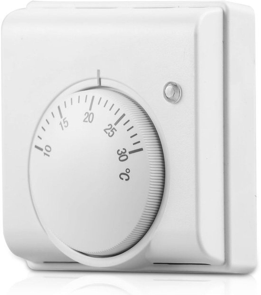 Kamerthermostaat: thermostaat vloerverwarming, analoge kamerthermostaat vloerverwarming met mechanische draaiknop, voor 24 V °C schaalverwarmingssystemen (8,6 x 8,7 x 3 cm)