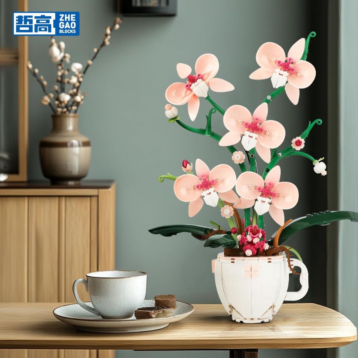 Zhe Gao 3005 Roze Orchideeën bloemen bouwset | Botanical Flowers Collection modelbouw | Classic Creator STEM speelgoed bouwpakket voor volwassenen en kinderen | Educatief kunstbloemen decoratie | Niet geschikt voor Lego | bouwdoos met 567 bouwstenen — afbeelding 2
