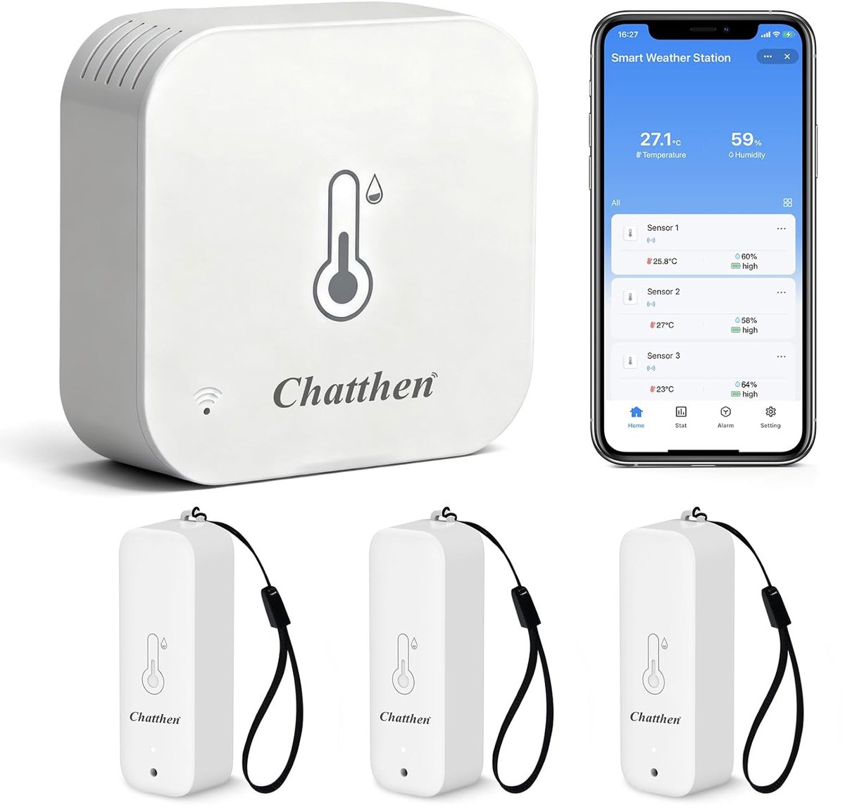 SnelShoppen - Draadloze Thermometer en Hygrometer - Digitale Buiten- en Binnentemperatuurmeter met 3 Sensors en 150 m Bereik - Nauwkeurige Temperatuur