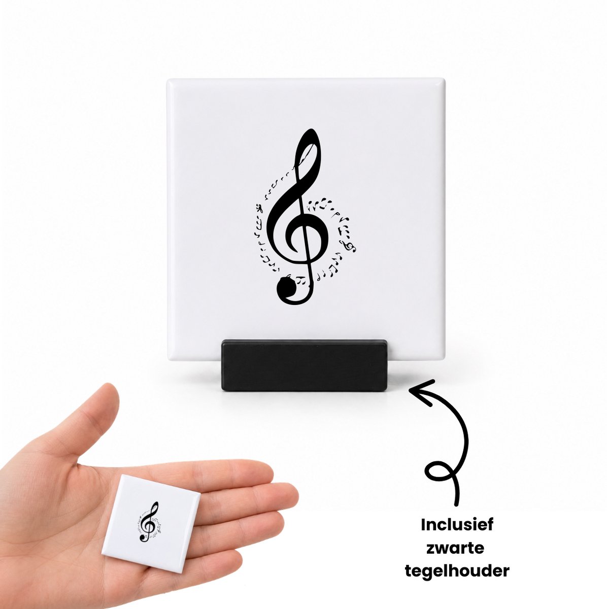 Hacebo Muzieknoot tegeltje met tegelhouder - Muzieknoot - cadeau muziekliefhebber - tegeltjes met tekst - leuk cadeau voor je vriend om te geven - verjaardag muzikant - spreuktegels - 4.8x4.8 CM Wit