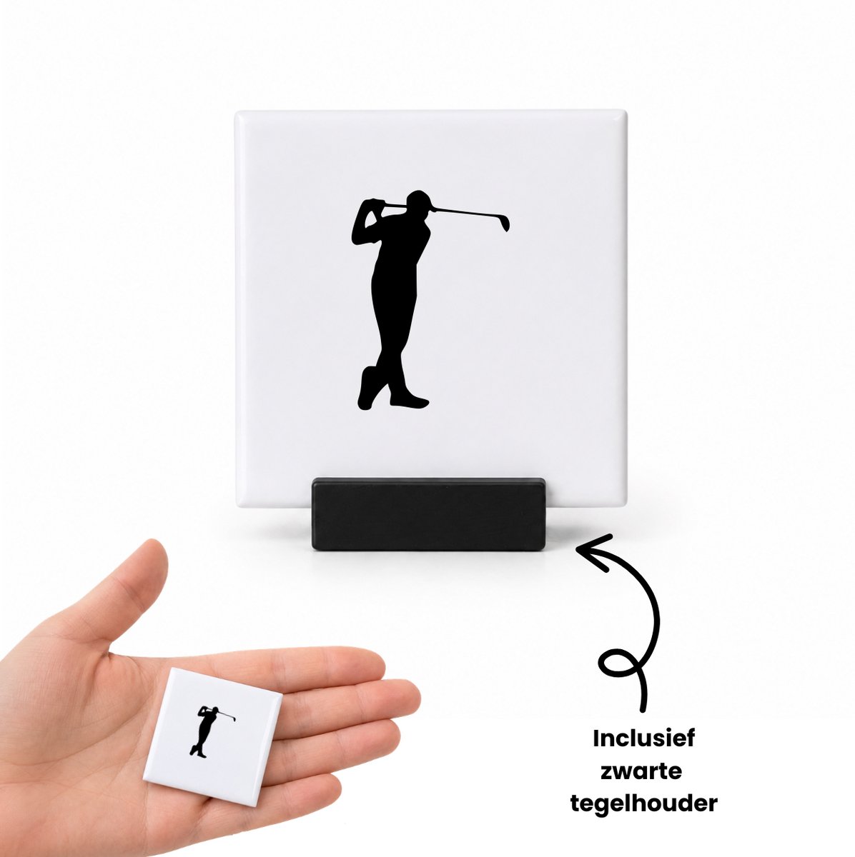 Hacebo Golf tegeltje met tegelhouder - Golf - Beste golfer - tegeltjes met tekst - Golfen - Cadeau - Sport - Accessoires - spreuktegels - 4.8x4.8 CM Wit
