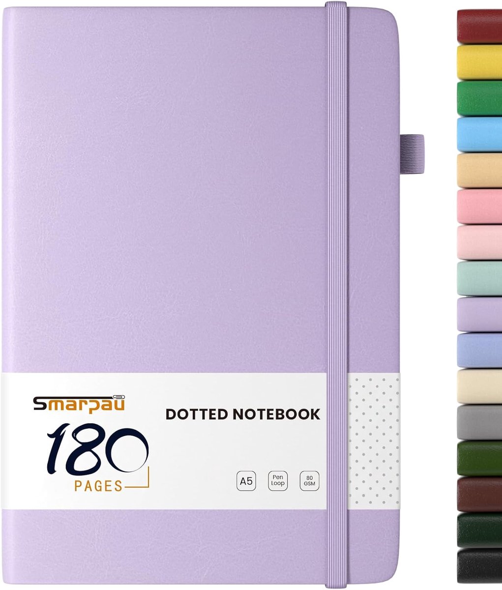 SnelShoppen - A5 Notitieboek Hardcover Dotted, Leer Journal met 180 Pagina's, 80gsm Dik Papier, Lijn Notitieboek voor School, Kantoor, Schrijven, 14.5