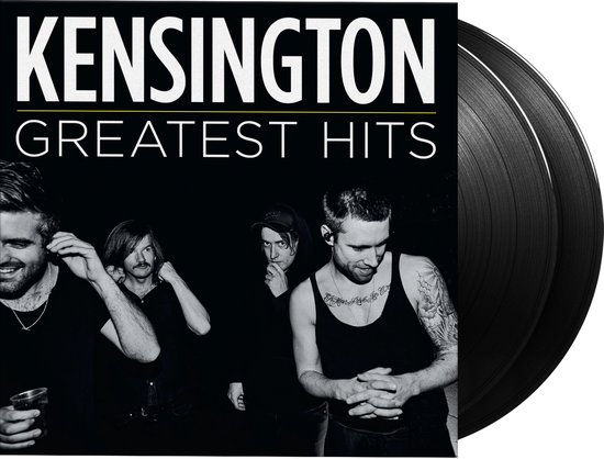 Albumhoes voor Kensington 'Greatest Hits' met de bandleden op de foto, naast twee vinylplaten.