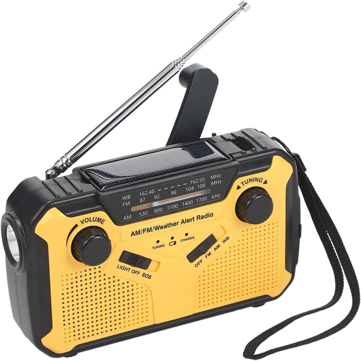 SnelShoppen - Solar Radio Crank Radio met FM AM WB, LED Zaklamp, SOS Alarm, 2500 mAh Accu, USB Output en Hoofdtelefoon Jack voor Camping en Noodsituat
