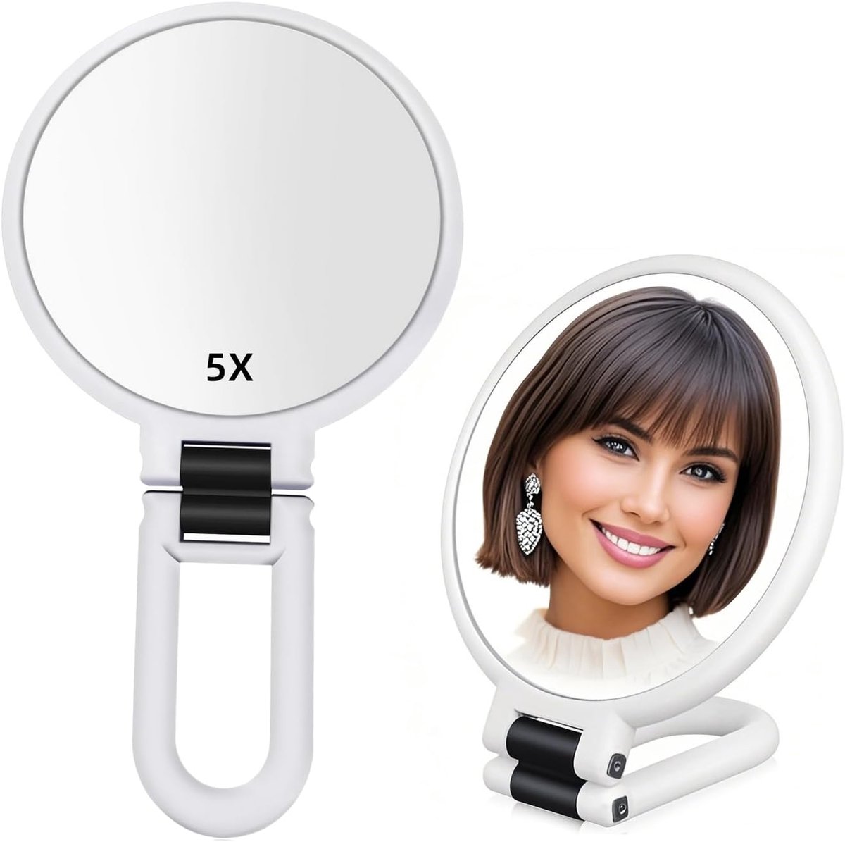 SnelShoppen - Handspiegel met Handvat 1X 5X Vergrotende Spiegel Dubbelzijdige Vouwspiegel voor Vrouwen - Make-up, Reizen, Tafel, Bureau, Scheerbeurt
