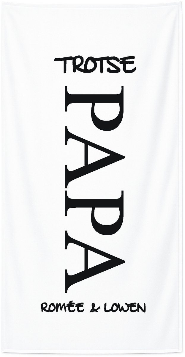 Strandlaken met naam kind 70x140 cm - Badhanddoek badstof - Gepersonaliseerd – Trotse Papa – Livingstickers - Wit