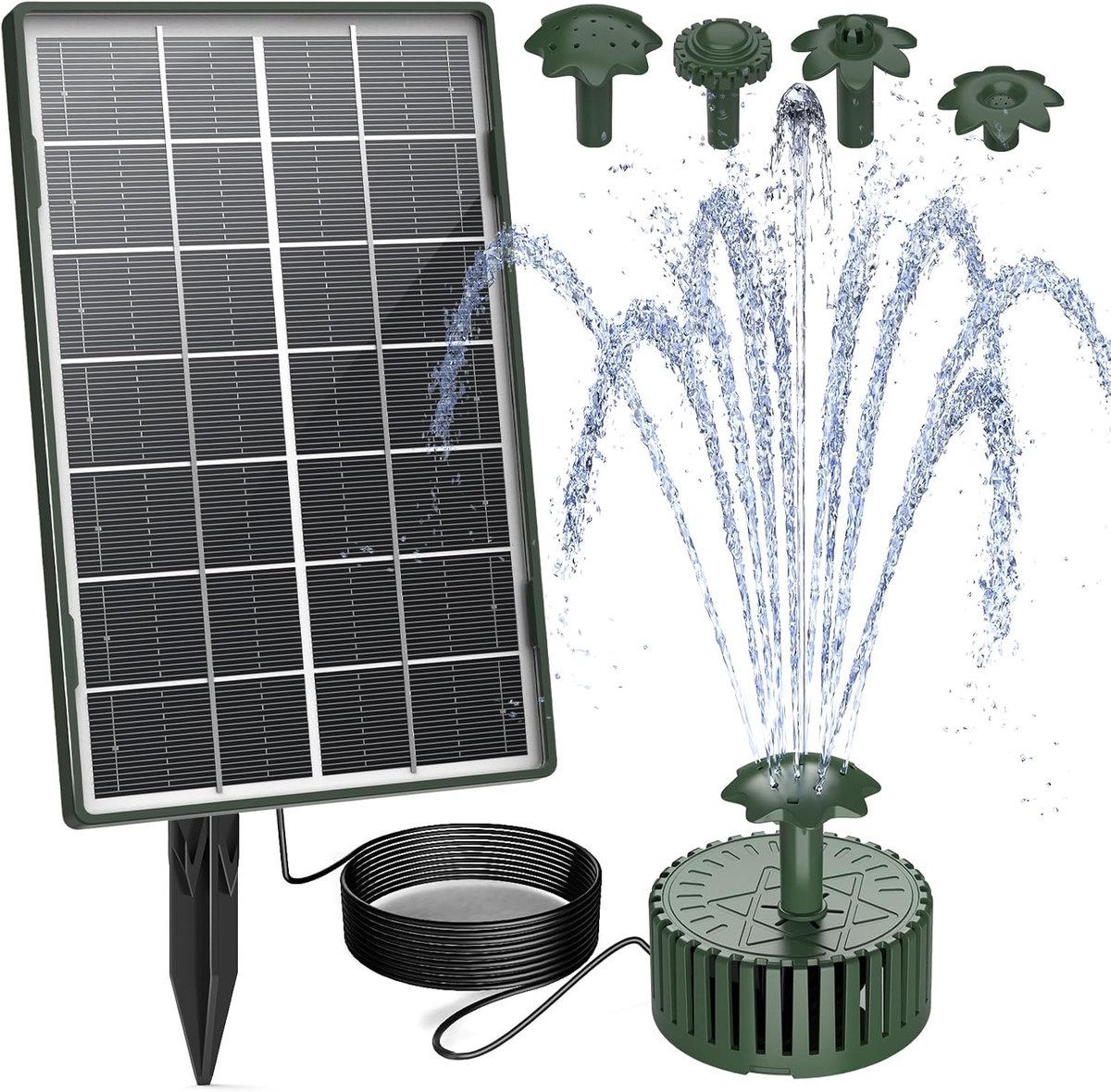 SnelShoppen - Solar Fontein Tuin - Donkergroen - 3 Spray Effecten - 3.5W Zonnepanelen - 3M Kabel - Ideaal voor Vijvers en Tuindecoratie