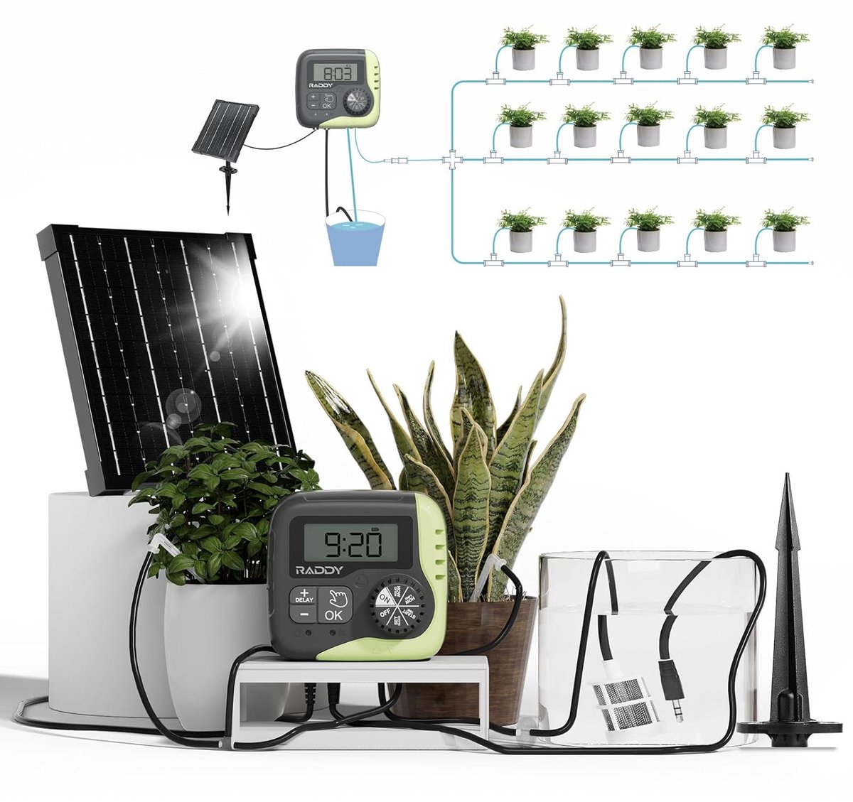 SnelShoppen - Drip Irrigation Kit - 5W Zonne-energie Automatisch Wateringssysteem voor Planten - DIY Water Timer voor Balkon, Tuin en Groene Huizen -