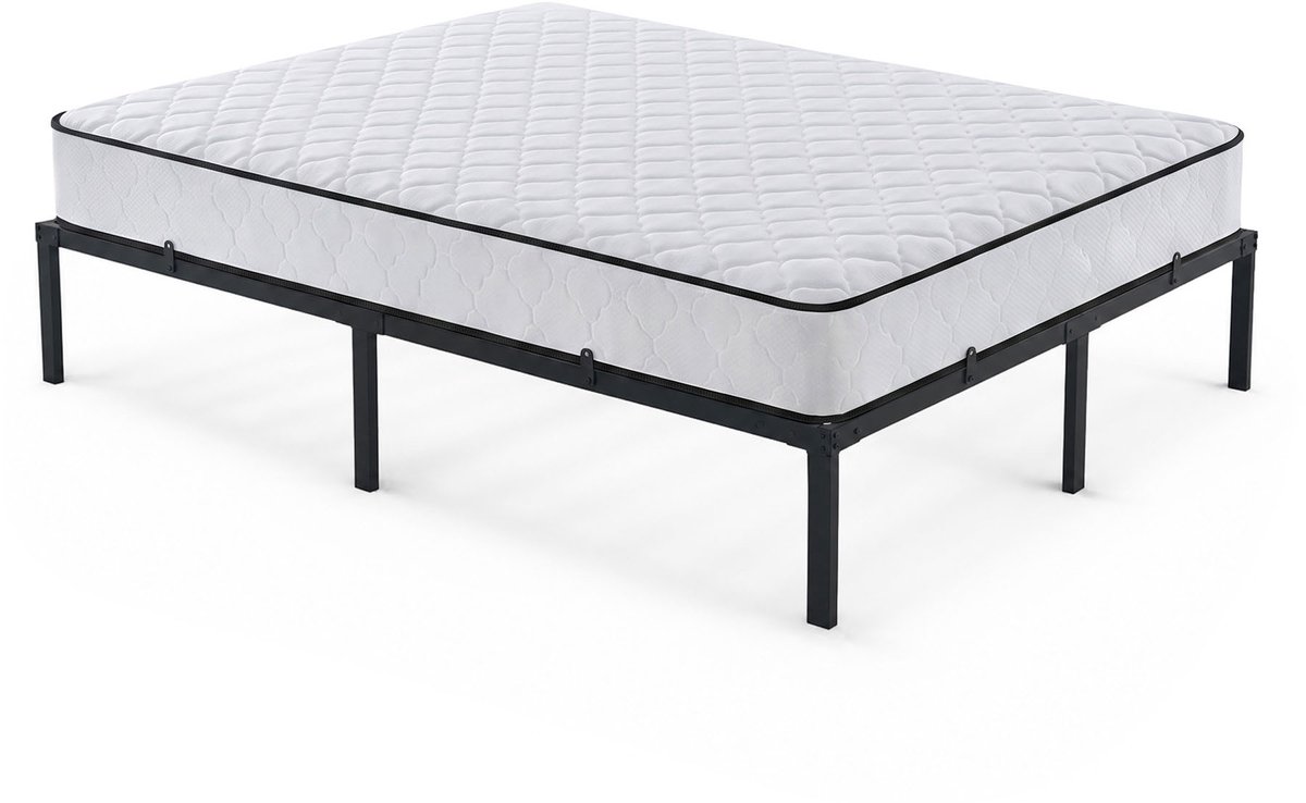 Metalen Bed / met Matras / 140x190 cm / Opklapbaar Logeerbed / Metalen Lattenbodem / 9 Poten / 20 Latten/ Zwart