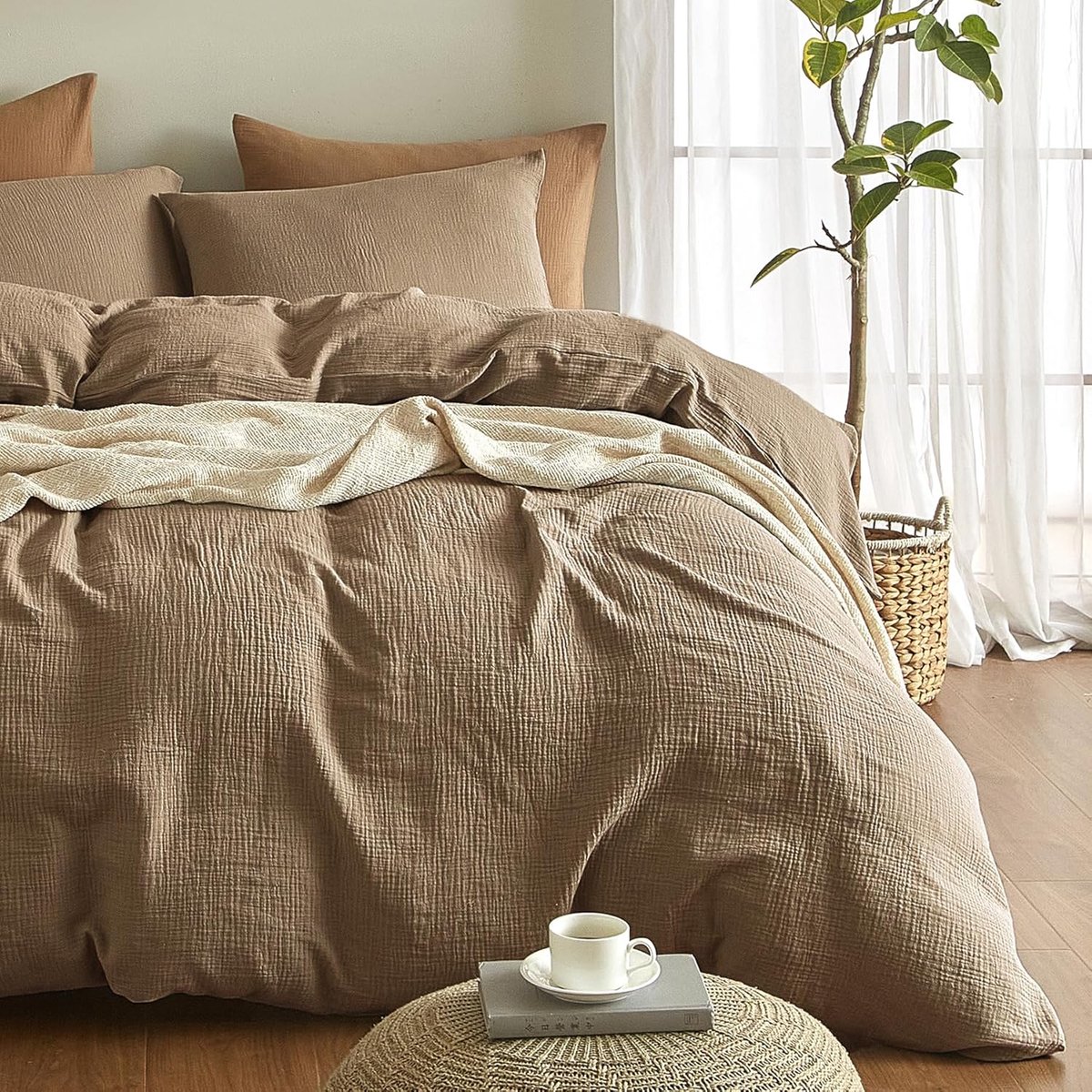 SnelShoppen - Premium Mousseline Beddengoedset 200 x 220 cm - 3-delig - 100% Katoen - Ademend en Strijkvrij - Dekbedovertrek + 2 Kussenslopen 80 x 80