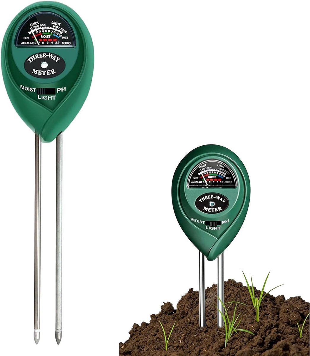 SnelShoppen - Bodemtest-meetapparaat 3-in-1, pH-meter voor vocht en vruchtbaarheid, ideaal voor tuin, boerderij en gazon, geen batterijen nodig