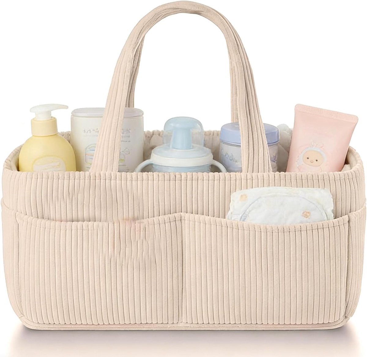 SnelShoppen - Luiertas-organizer, multifunctionele luiermand met afneembare vakken, pluche luiertafelorganizer, opvouwbaar, beige, ideaal voor baby, k