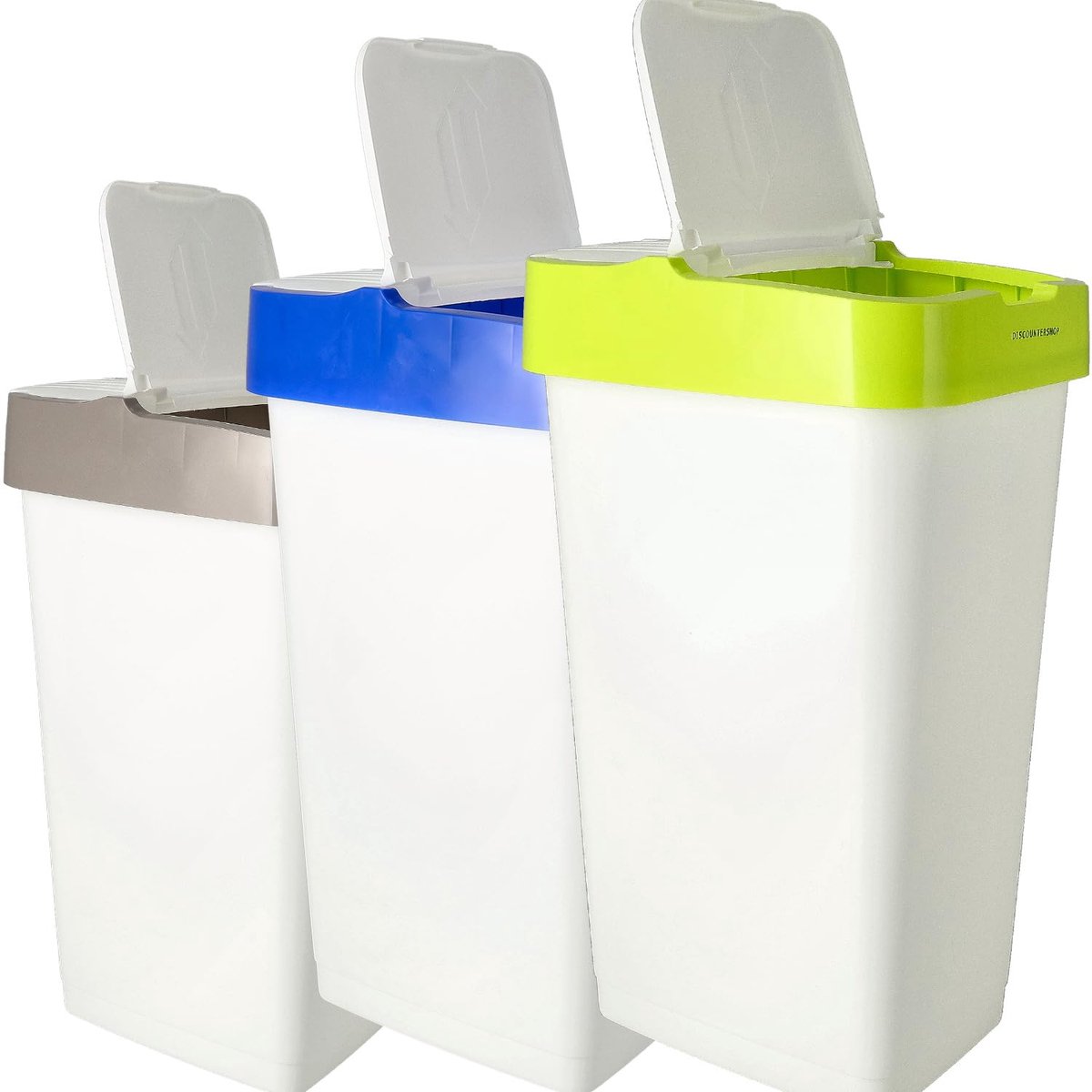 SnelShoppen - Prullenbakken Set van 3 x 60L Wit - Afval Scheidingssystemen met Geel, Blauw, Grijs Deksel voor Keuken, Tuin, Feest & Camping - Ideaal v