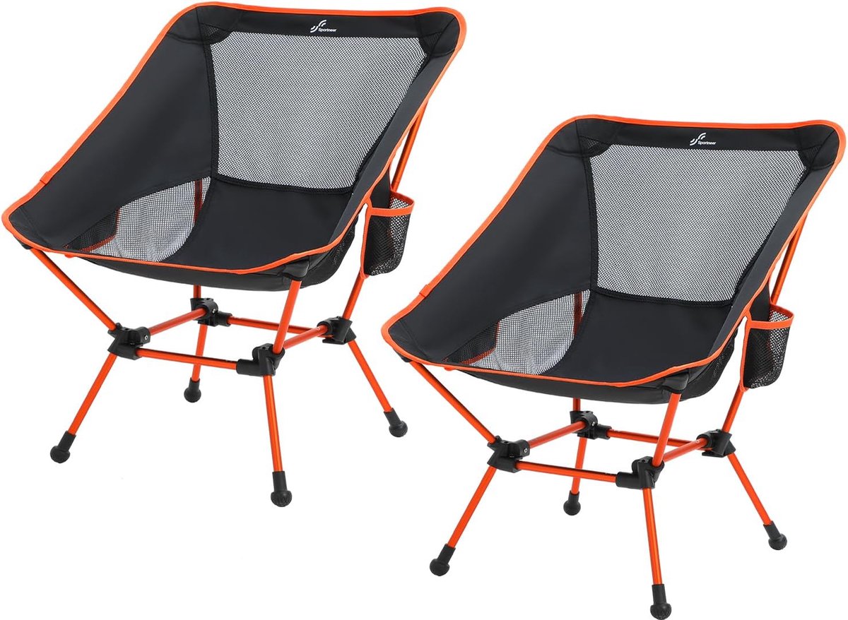 SnelShoppen - Opvouwbare Campingstoel 2 Stuks, Draagbare Klapstoel Tot 150 kg, Ultralicht Oranje, Ideaal Voor Picknick, Tuin, Feest, Camping, Klein Me