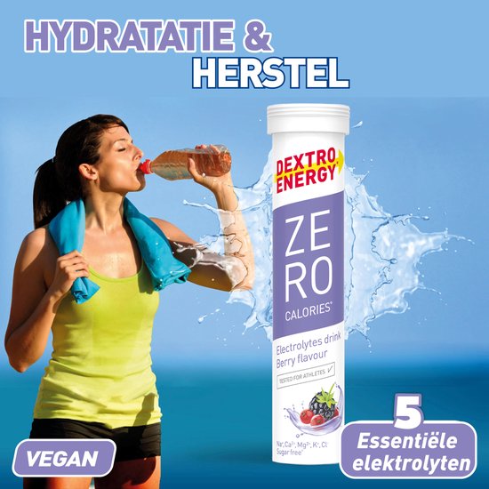 Dextro Energy Zero Calories Berry - Elektrolyten Sportdrank - Suikervrij - Electrolytes Drink - 3 x 20 tabletten (30 Liter) — afbeelding 3