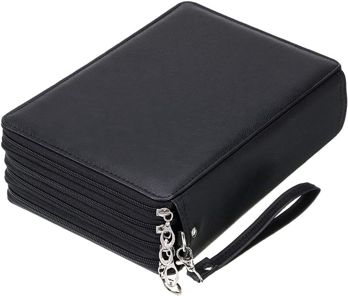 VHV - Etui - Groot etui met 3 lagen en ritssluiting - Pennenzak met polsband - Geschikt voor circa 200 pennen, schoolspullen en knutselmateriaal - Bloemenpatroon - 28*20*8cm - Zwart
