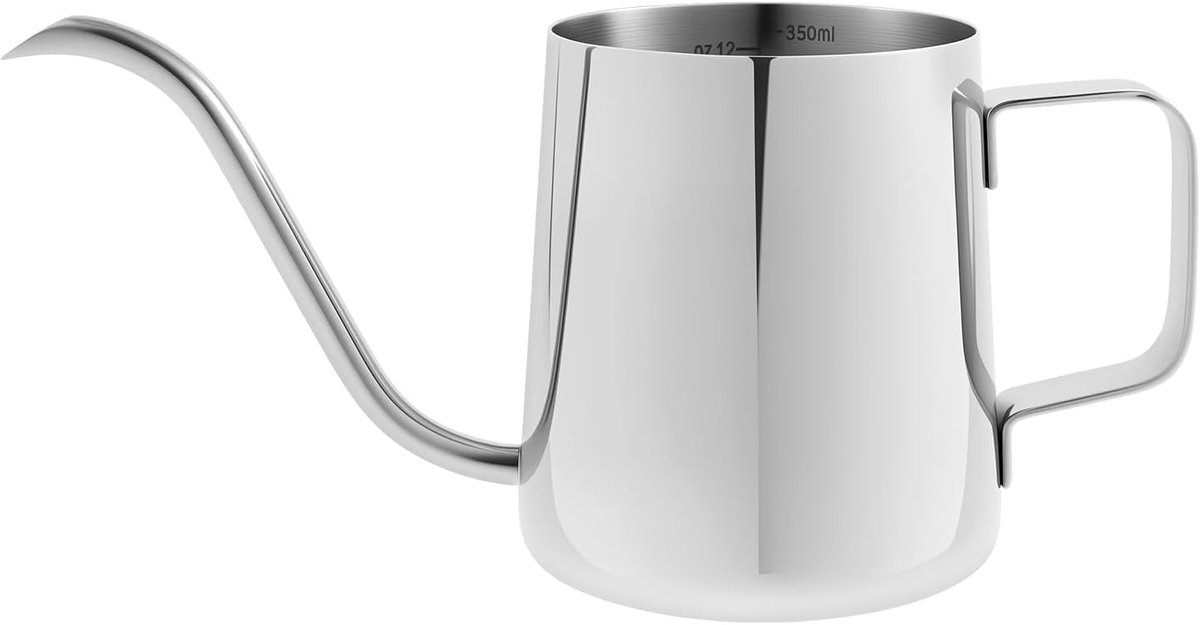 VHV - Gieter - Koffiepot - Kleine RVS gieter met lange tuit - Plantengieter 350 ml - Set van 1 - Voor kamerplanten, vetplanten, balkon en tuin - Zilver
