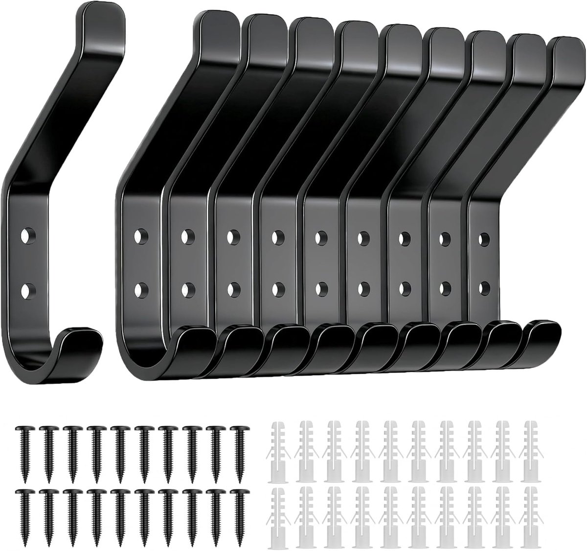 Wandhaken - Schroefhaken voor Akoestische Panelen - voor Slaapkamer, Woonkamer, Badkamer - Metalen Haken voor Jas, Hoed - Zwart - 10cm - 10 Stuks-1 Set