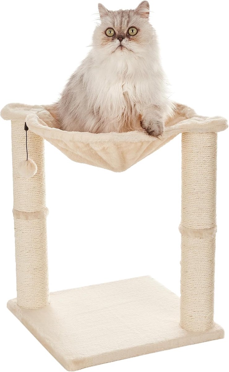 1 Off-White Krabpaal voor Katten - Met Hangmat en Hangend Speelgoed - 40×40×48cm - Dierenbenodigdheden - Kattenmeubels - Krabpaal - Klimrek - Kattenspeelgoed - Ideaal voor Binnenkatten