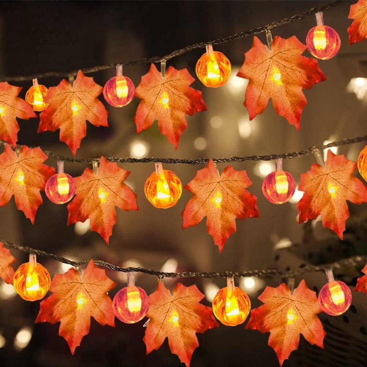 Herfst Guirlande met Pompoenlampen - 6m 40 LED - Waterdicht Batterijgevoed - Constant & Knipperend - voor Halloween, Thanksgiving, Thuis & Buiten - 1 Set