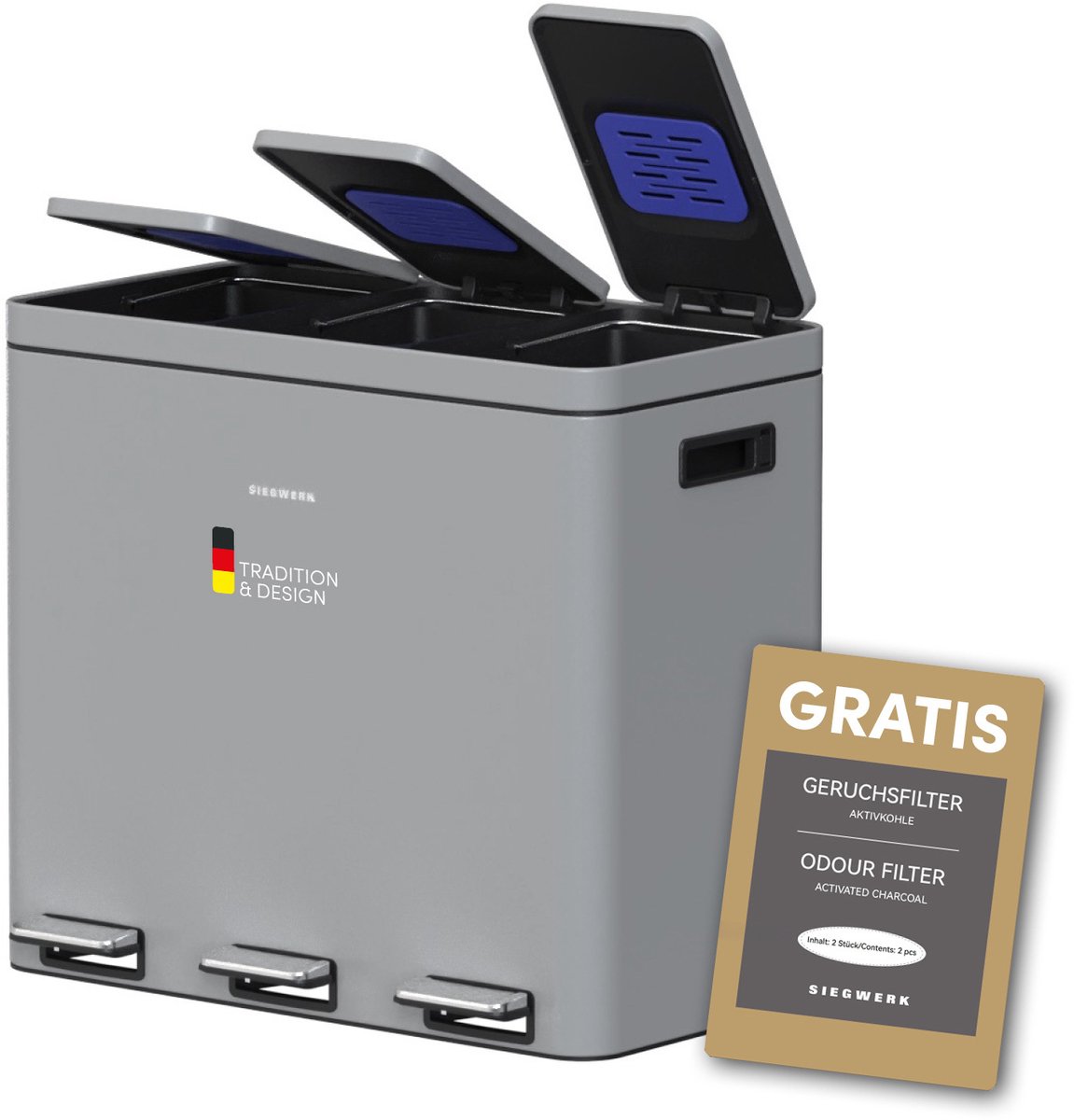 Prullenbak KOLEKTO 3x18L Shadow rock - mat Grafiet