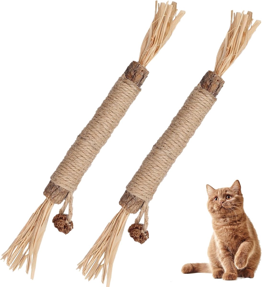 Thijox - 2 Stuks Kattenkauwstokken, Knabbelstangen voor Katten, Kauwhout, Tandreinigende Matatabi Sticks, Kattenmunt Sticks, Pootplezier voor Jouw Kat