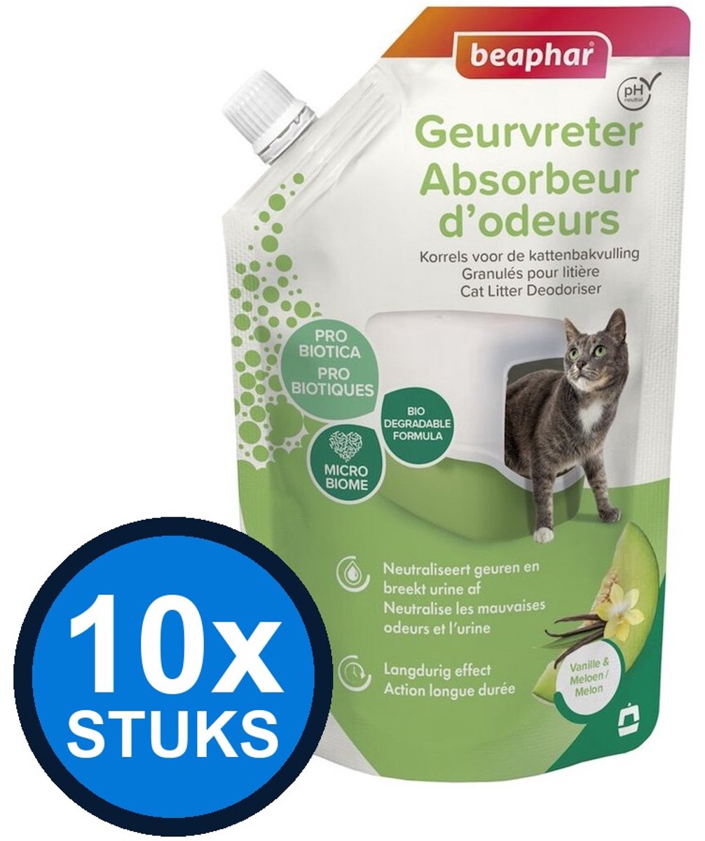10x Beaphar - geurvreter kattenbakreiniging vanille&meloen 400gr - Dierenverzorging