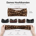 Dames hoofdbanden in luipaardprint, zwart met strepen, kleurrijk gestreept, etnisch patroon en paisley. Maten: 23x13cm uitgerekt 36cm.