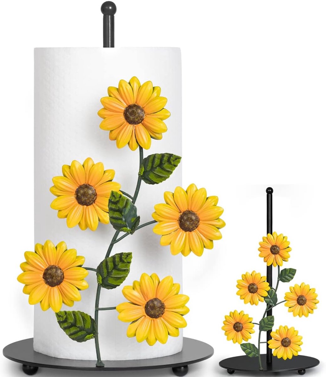 SnelShoppen - Sunflower Keukenrolhouder - Vintage Zonnebloem Decoratie - Rustieke Keukenaccessoires van Zwart Metaal - Boerderijstijl Keuken Decor - C
