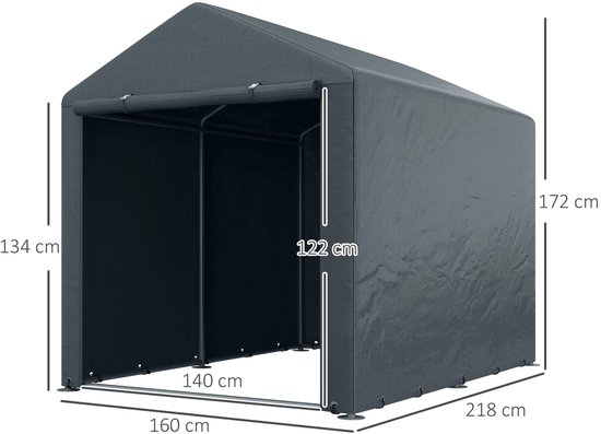 Garage Tent 1,6 x 2,18 x 1,72 m - Opslagtent met UV-Bescherming en Ritssluiting Deur - Weerbestendige Storage Tent - Grijs — afbeelding 5