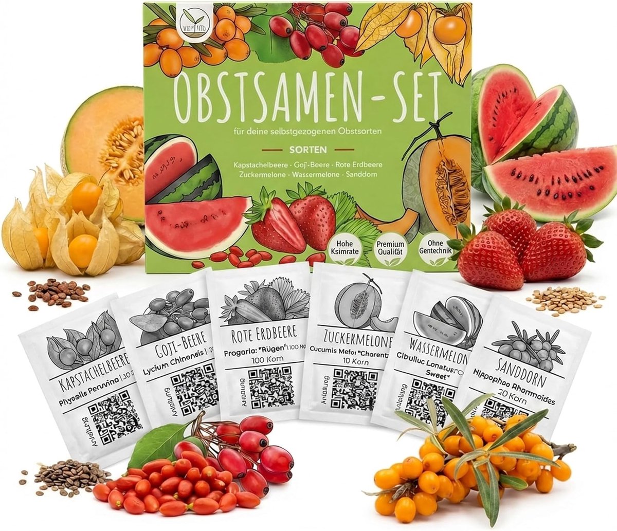 SnelShoppen - Fruitzaadmix met 6 Exotische Variëteiten - Beginnersvriendelijke Groeiset voor Eigen Fruit Tuin - Ideaal voor Balkon & Tuin